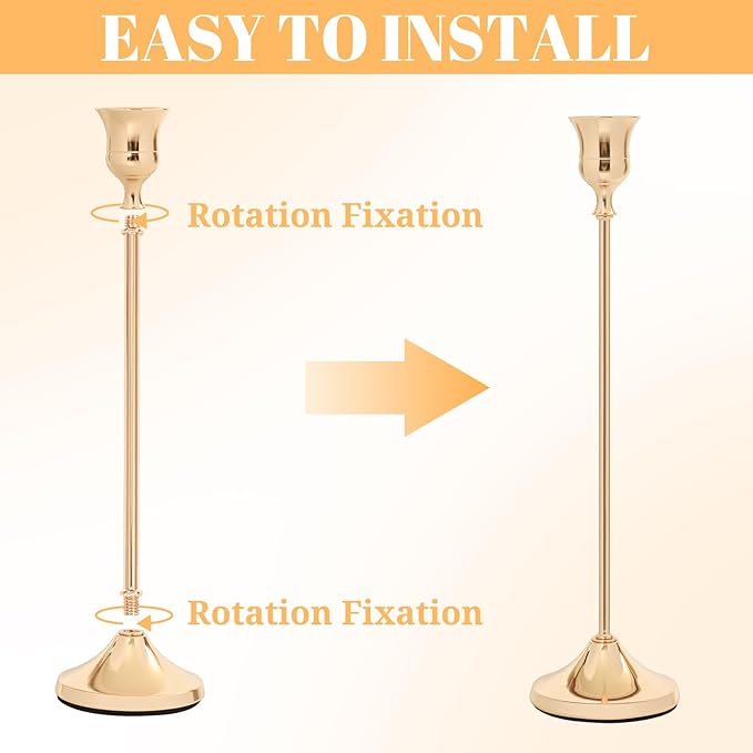 Candlestick Holders 6 PCS, Metal Taper Candle Holder, Gold Candle Holders for Pillar Candles, Vintage Dining Table Centerpiece Decorations for Wedding Party Christmas Halloween Decor
