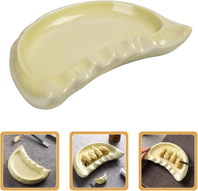 VALICLUD Ceramic Dumpling Shaped Plate Creative Tableware for Restaurants for Appetizers Snacks Desserts Spacious Design for Family Gatherings Dining Experiences