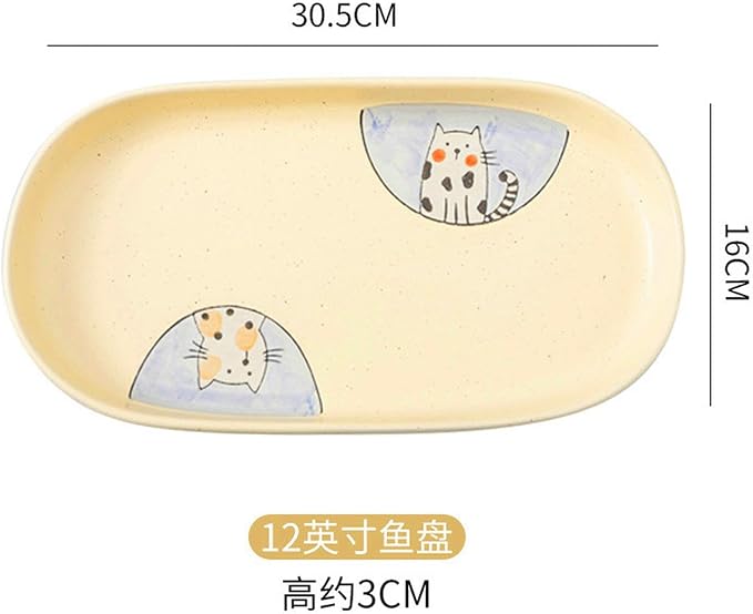 Japanese minimalist home cute cartoon creative ceramic plate - 12 inch fish plate (couple cat)