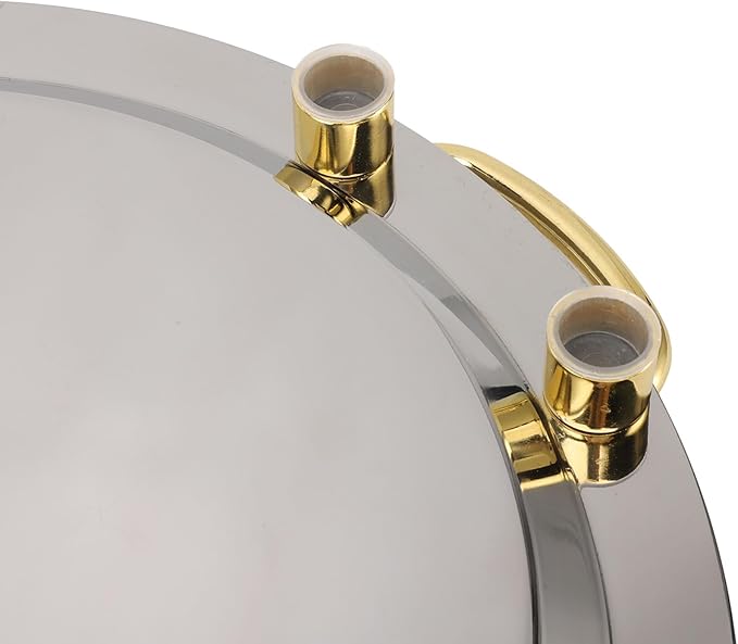Stainless Steel Serving Plate, Elegant Mirror Finish Serving Tray Reusable Unbreakable Modern Kitchen Plates Golden with Handle for Hotel Restaurant Banquet (Round (Diameter 16.9in))