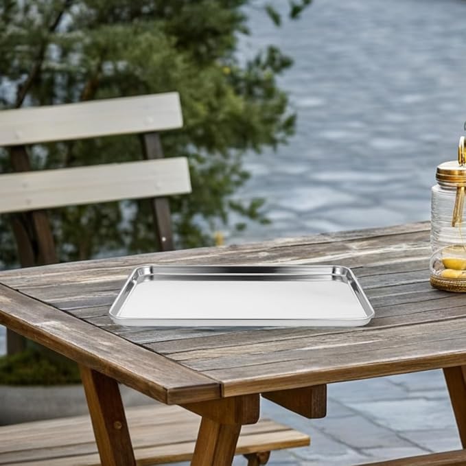 Healifty 2pcs Stainless Steel Steaming Tray Chinese Liangpi Steamer Pan Rectangular Serving Tray Platter Easy Clean Modern Minimalist Style