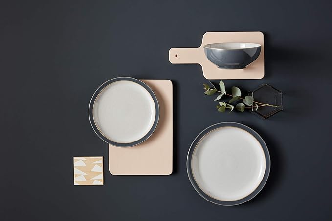 Denby - Elements Fossil Grey Dinner Set For 1-4 Piece Ceramic Tableware - Dishwasher Microwave Safe Crockery Single Place Setting - 1 x Dinner Plate, 1 x Small Plate, 1 x Cereal Bowl, 1 x Coffee Mug