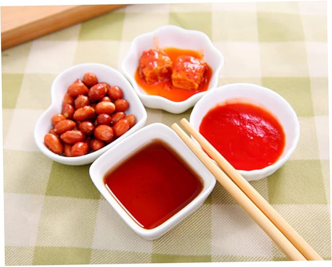 OUNONA 2PCS Square White Ceramic Dipping Dishes Mini Appetizer Plates for Seasoning Sauce for Kitchen Use and Parties