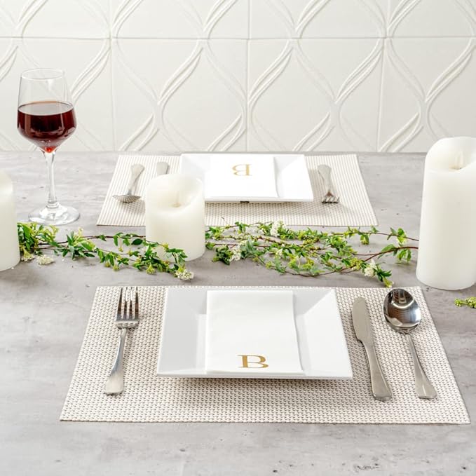 Luxenap 15.8 X 7.9 Inch Linen-Feel Guest Towels, 50 Lettered Hand Towels - Gold Letter 'B', Sans Serif Font, White Paper Dinner Napkins, airlaid, For Restrooms And Tables - Restaurantware