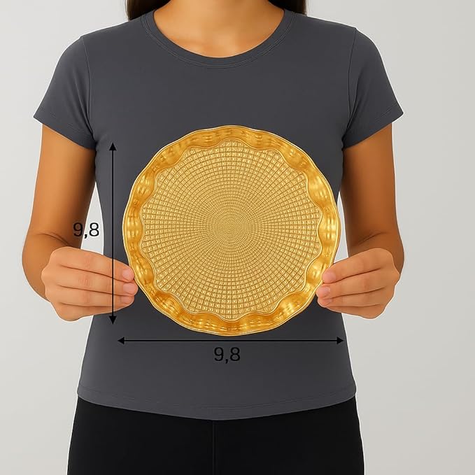 Alisveristime Round Metal Serving Tray for Two – Ottoman Motif, (9.8" Diameter, 10.2 oz) (Gold)
