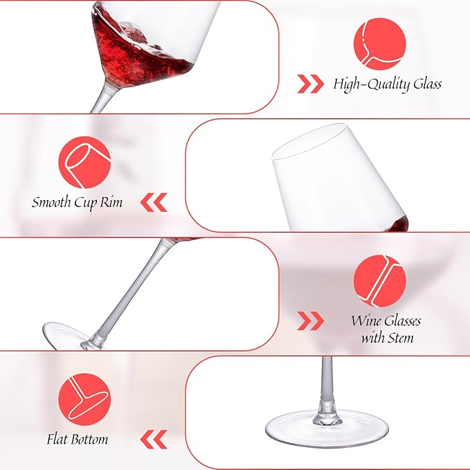 KAMMAK Wine Glasses Crystal Red and White Wine Glasses Set of 2, 14oz Hand Blown Large Glassware with Long Stem, Premium Glassware for Wine tasting, Birthday Gift, Party, Anniversary