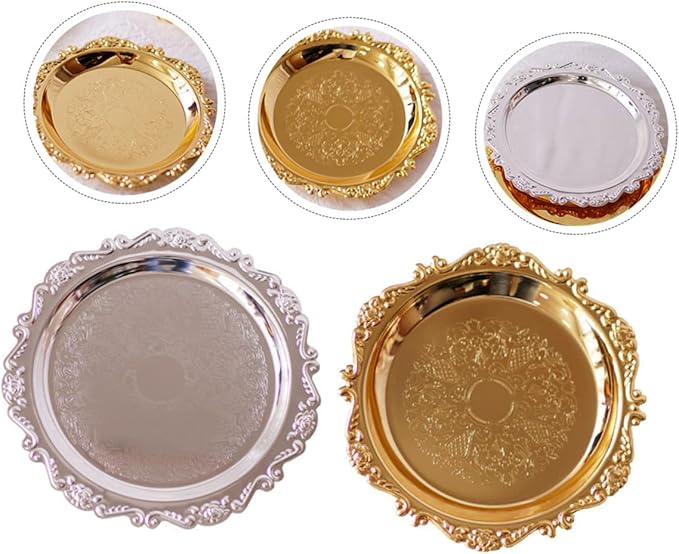 2 Pcs Stainless Steel Serving Trays Silver and Gold Storage Plates for Fruit Dessert Cake Pastry Platters Multipurpose Food Display for Kitchen Party