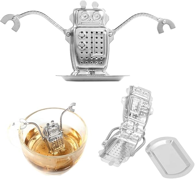 Robot Tea Infuser for Loose Leaf Tea, Cute Stainless Steel Tea Strainer & Steeper, Fine Mesh Tea Ball Filter with Arms to Hang on Mug, Fun Novelty Kitchen Gadget & Gift for Tea Lovers (Robot)