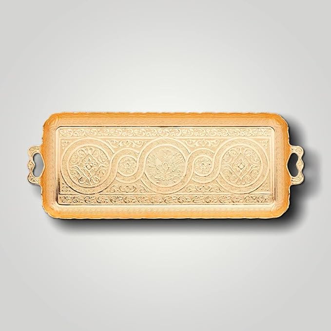 Alisveristime Turkish Ottoman Coffee Tea Beverage Serving Rectangle Tray (Small Tray) (13 INC*5.5 INC) (Gold)