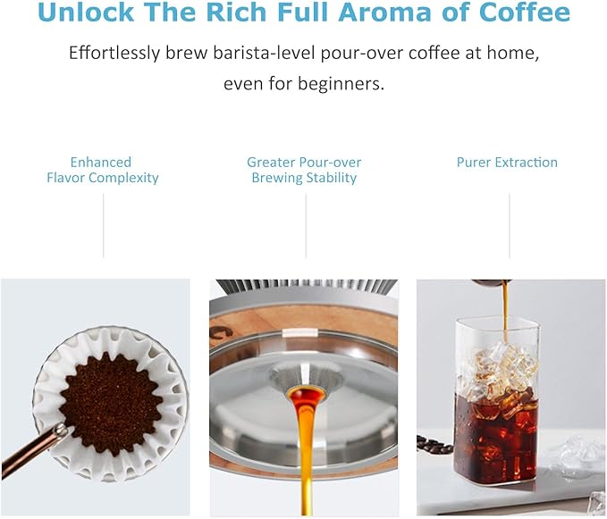 Pour Over Coffee Dripper Drip Coffee Pour Over Maker Resuable Blossom Cone Funnel Stainless Steel Metal Coffee Filter for Travel, Camping, Office, Home, Coffee Maker Brew (Sky Blue)