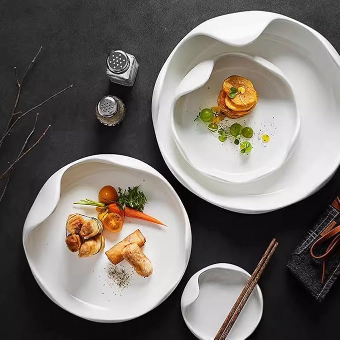 Kitchen Plates White Ceramic Irregular Western Food Plate Home Appetizer Plate Salad Plate Hotel Restaurant Commercial Tableware Restaurant Plates(4.7inch)