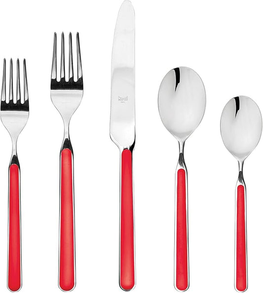 Mepra 10S722005 Fantasia 5 Piece Place Setting – Red Finish Handles Dishwasher Safe Cutlery