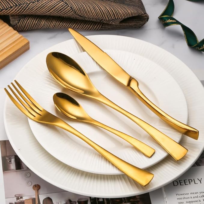 Stainless Steel Flatware serving set,Home Kitchen Eating Tableware Set,Dishwasher Safe,For Home Kitchen Restaurant Hote 4/16/24/32/40/48 Pieces Kaya Knife And Fork Spoon Hotel Home Steak Knife And For