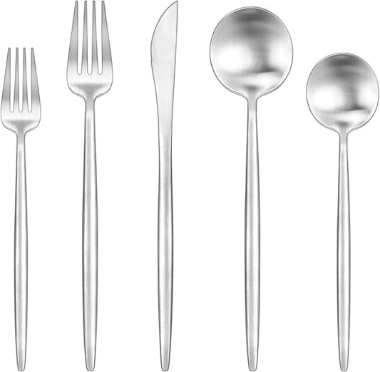 Silverware Set For 8,Ollex 40 Pieces Matte Flatware Set,Stainless Utensil set with Knives Forks and Spoons Tableware Cutlery Set for Home Kitchen Restaurant Hotel,Satin Finish&Dishwasher Safe