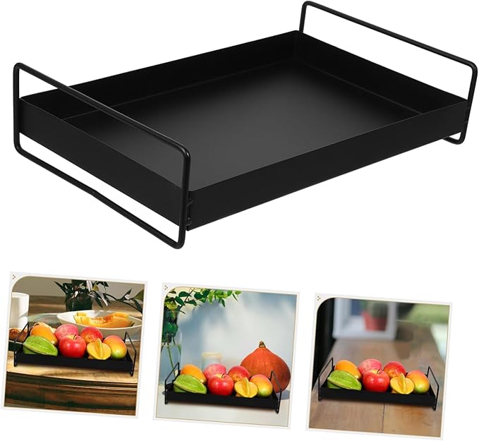 Mobestech Metal Serving Tray with Handles Decorative Tray for Coffee Table Snack Storage Holder Food Serving Platter Suitable for Fruits and Beverages