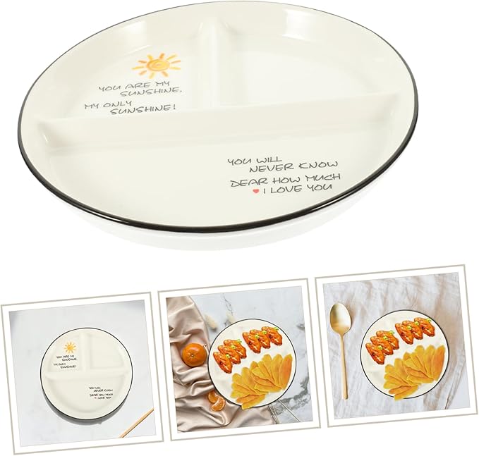 Ceramic Divided Serving Dish Cartoon Compartment Dinner Plate for Snacks Dried Fruits Appetizers Style Divided Plates for Entertaining Sun Design