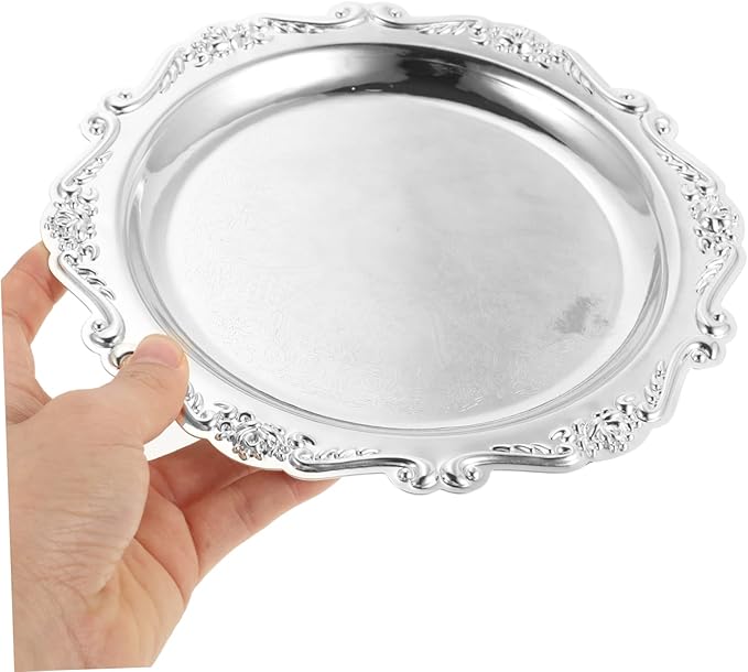 European Style Alloy Snack Serving Plate Silver Fruit Dish Decorative Cake Tray for Home Dessert Tableware
