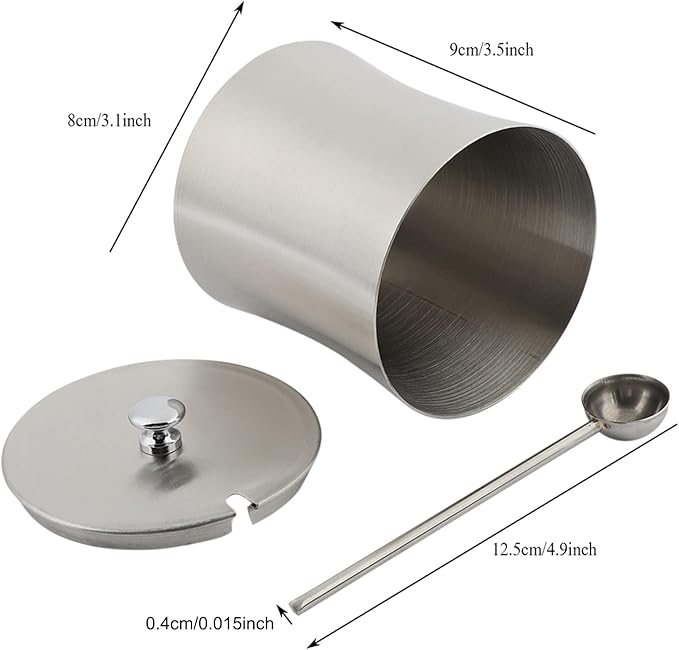 Oumefar Sugar Bowl Stainless Steel Jar Salt Pot Condiment Pot with Lid and Serving Spoons Kitchen Seasoning Container for Home Kitchen Restaurant