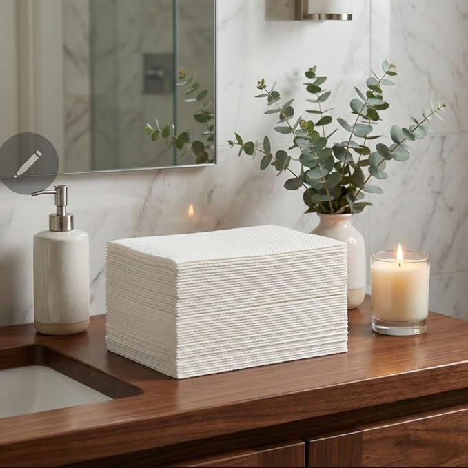 Premium Linen-Feel Guest Towels – 100 Pack | Ultra-Thick Airlaid Disposable Hand Towels for Bathroom & Events | Soft, Cloth-Like, Super Absorbent | Ideal for Powder Rooms, Parties & Weddings