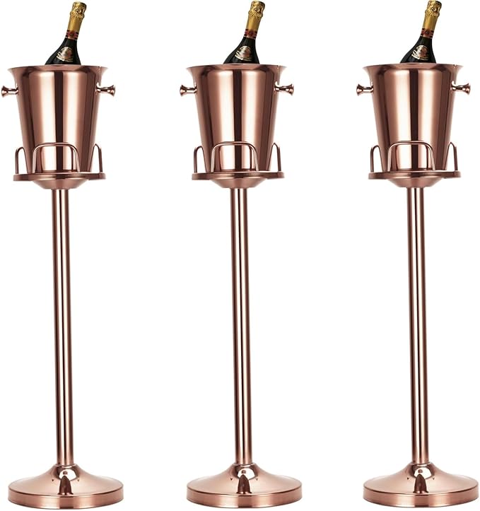 Stainless Steel Champagne Ice Bucket with Stand, Gold, Heavy-Duty Base, 12 Lb Capacity,(Rose Gold,3 Packs)