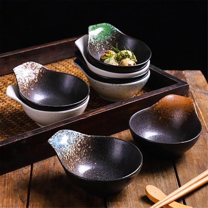 Appetizer Plates Anti-scalding Ceramic Taste Dish with Handle Seasoning Bowls Cooking Tableware for Condiment