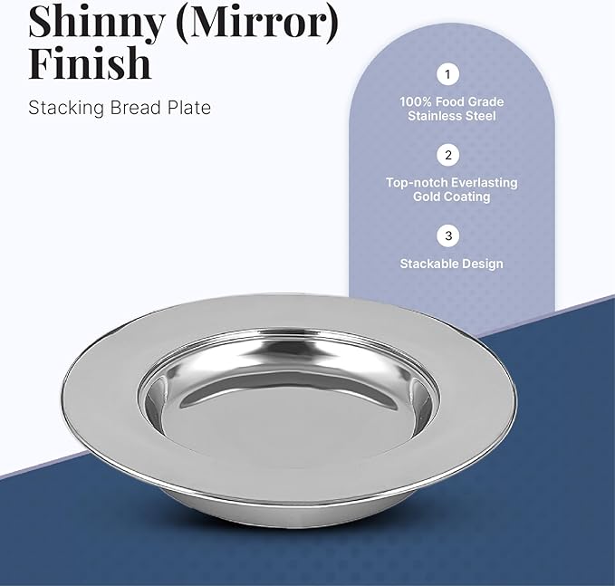 Communion Ware | Stainless Steel Bread Plate for Churches | Holy Stackable Bread and wafers Serving Plate | – Shiny (Silver) Finish
