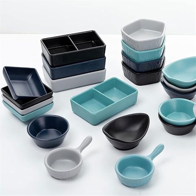 Condiment Tray Soy Sauce Dish Set of 10 Melamine Plastic Dipping Bowls Mini Appetizer Plates for Sushi Ketchup Soy Sauce Vinegar Serving Seasoning Dishes Dip Sets(B)
