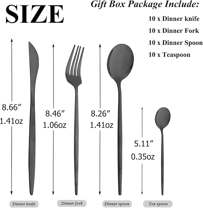 40 Pcs Mirror Polish Silverware Set, Large Set 18/10 Stainless Steel Flatware Cutlery Set For Home Daily Use/Wedding Party/Restaurant, Utensils Set Service For 10 (Black)