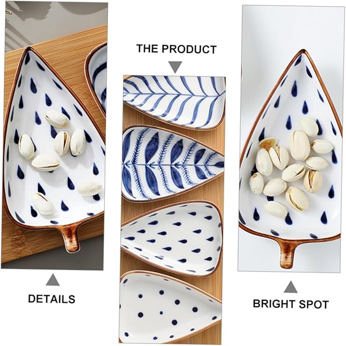 Amosfun Ceramic Leaf Shape Snack Dish Hand-Painted Japanese Appetizer Plates Mini Sauce Dish for Seasoning for Dipping and Serving 4-Inch Tableware Set for Home Use