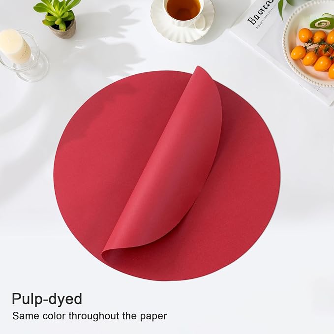 SHACOS 100 pcs Christmas Disposable Round Paper Placemats 13 inch Colored Paper Decorative Place Mats for Wedding Birthday Party Events Table Decoration, Dark Red