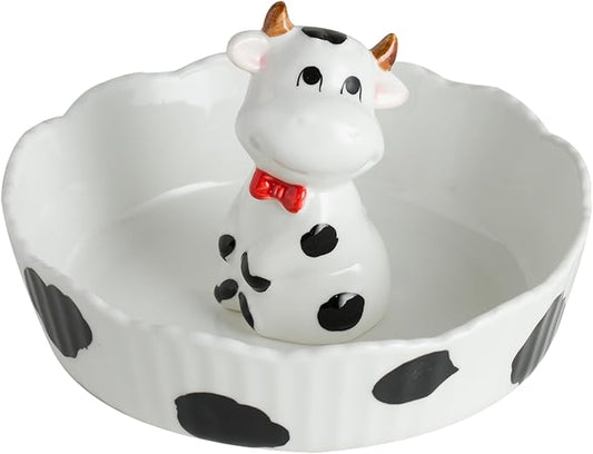 DIHOclub Decorative Ceramic Candy Bowl - Snack Serving Dish for Pistachios, Nuts, Candies, Jewelry Storage, Perfect for Holidays, Parties, and Gifts, 6 Inches(White Cow)