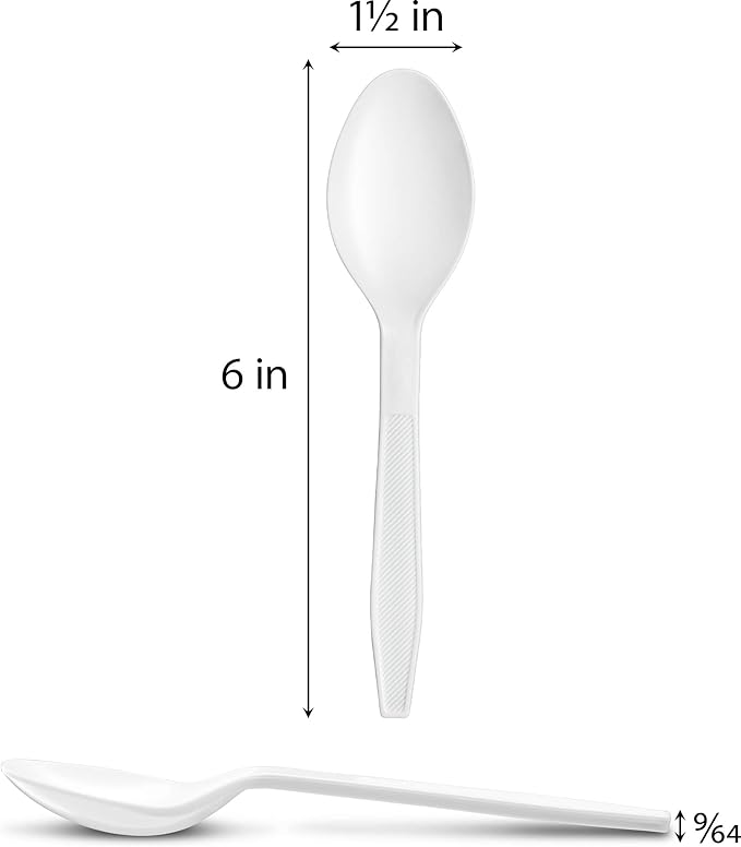 500 Count Extra Heavy duty Plastic Spoons, Disposable White Soup Spoon, Heavyweight Bulk Cutlery for Dinner, Events, Catering, Parties & Takeout