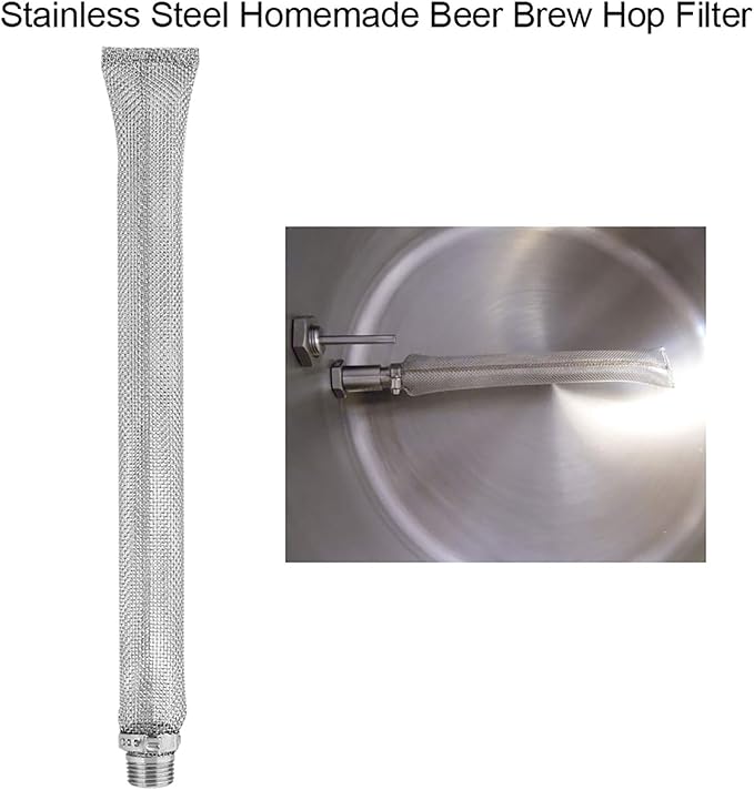 Stainless Steel Beer Filter, 12" pipe screens Boil Screen with Threaded Connection(1/2in Female Male NPT) for Homebrew Beer Brewing Equipment