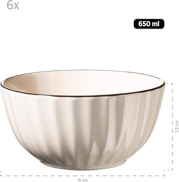MÄSER Osita Retro 931967 Series Dinner Service for 6 People with Wave Shape, 18-Piece Round Tableware Set with Dinner Plate, Dessert Plate and Cereal Bowl, Dinnerware Set, Stoneware, Cream White