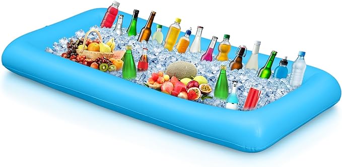 Leitee Inflatable Serving Bar with Drain Plug 52 x 24 x 5'' Inflatable Ice Serving Buffet Bar for Party Food Cooler Buffet Drink(Blue,Basic Style)