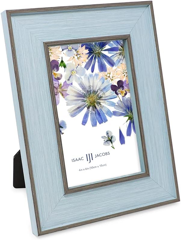 Isaac Jacobs 4x6 Blue w/Brown (Vertical & Horizontal) Double Border Picture Frame w/Black Fabric Easel, Wall-Mountable, Made for Tabletop & Gallery, Home or Office (4x6, Blue W/Brown)