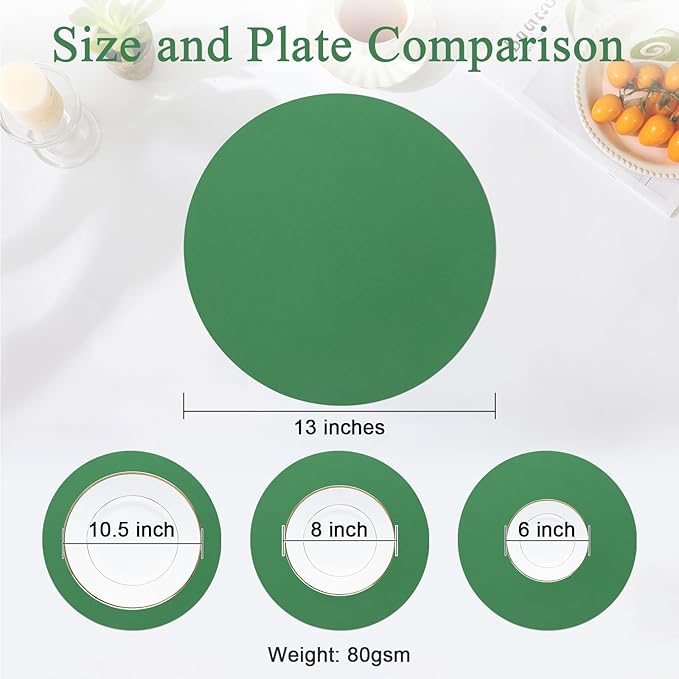 SHACOS 100 pcs Round Paper Placemats Disposable 13 inch Colored Paper Place Mats for Wedding Birthday Party Bridal Baby Shower Events Table Decoration, Dark Green