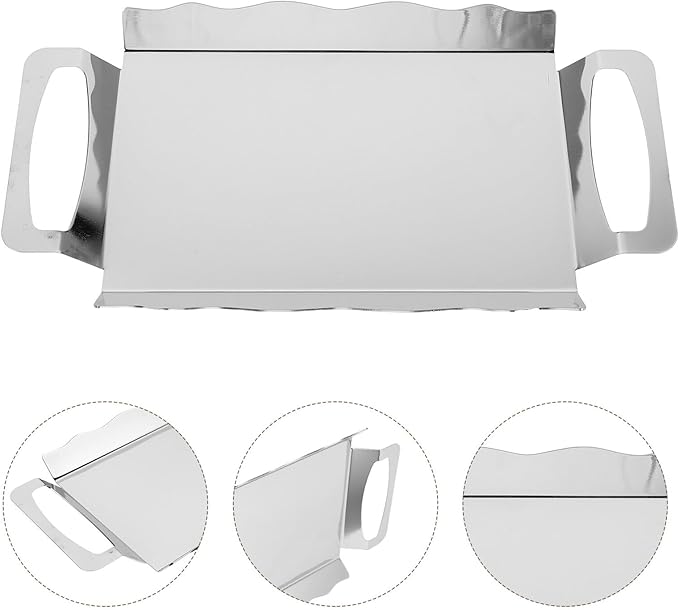 STOBAZA Stainless Steel Serving Tray with Handles, Medium Rectangle Platter 28x15.3cm, Silver Chrome Plated Snack and Dessert Buffet Tray for Party, Tea, Wedding, Food Presentation