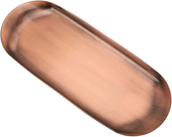 Oval Metal Trays, 9 x 7inch Stainless Steel Decorative Tray Serving Plate Vanity Trays Bathroom Candle Trays Fruit Snacks Tray Red Copper