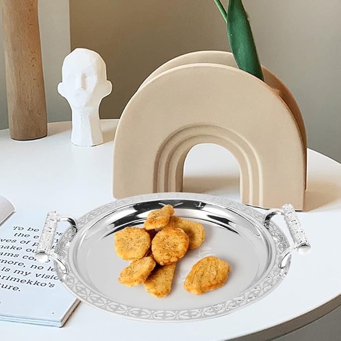 Zerodeko European Style Round Pattern Serving Tray 13.18 Inch Fruit Plate Snack Holder for Home Kitchen Dining Entertaining