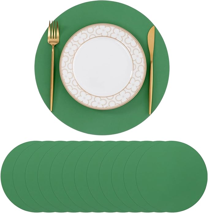 SHACOS 100 pcs Round Paper Placemats Disposable 13 inch Colored Paper Place Mats for Wedding Birthday Party Bridal Baby Shower Events Table Decoration, Dark Green