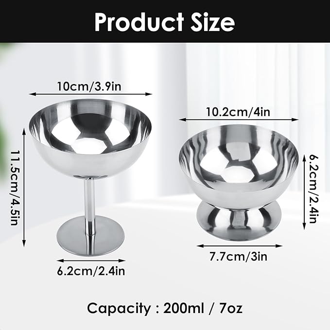 Hapivida Ice Cream Cup, 4Pcs Stainless Steel Serving Dessert Bowls Cups Sauce Bowls Mini Round Footed Yogurt Snack Candy Cups for Salad Fruit Pudding Christmas