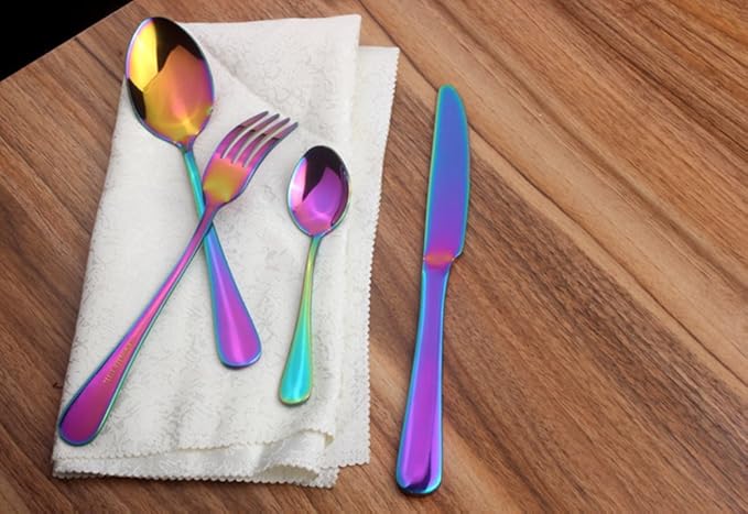 Lots 4pcs Stainless Steel Tableware Dinner Spoon Fork Knife Flatware Serving Sets Spoons Forks Knives，Gold-4