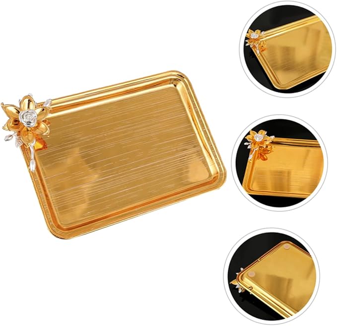 PRETYZOOM Metal Square Tray for Dinner Party Platter Decoration Serving Snack Storage Bread Fruit Tea Serving Tray