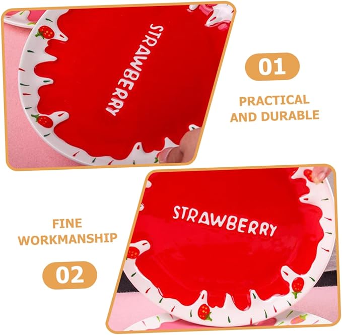 Food Serving Dish Hand-painted Strawberry Ceramic Plate for Pasta Desserts and Breakfast Cute Tableware for Birthday Parties and Home Use