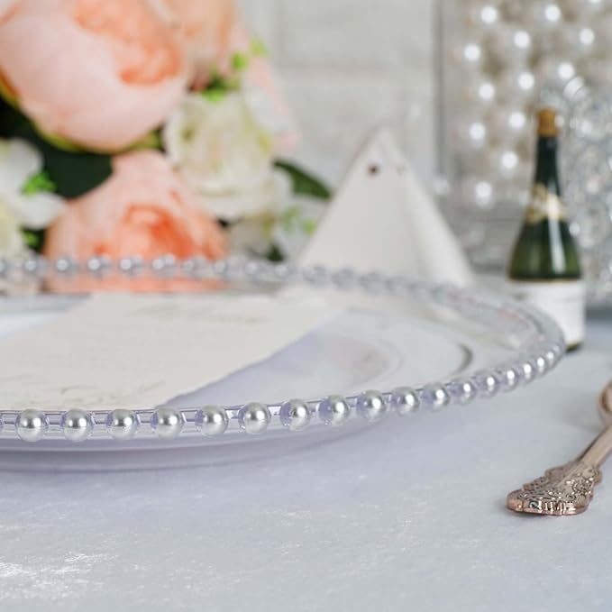 Efavormart 12-Pack Acrylic Charger Plates 13" Round Clear with Silver Beaded Rim - Decorative Dinner Party Serving Plates