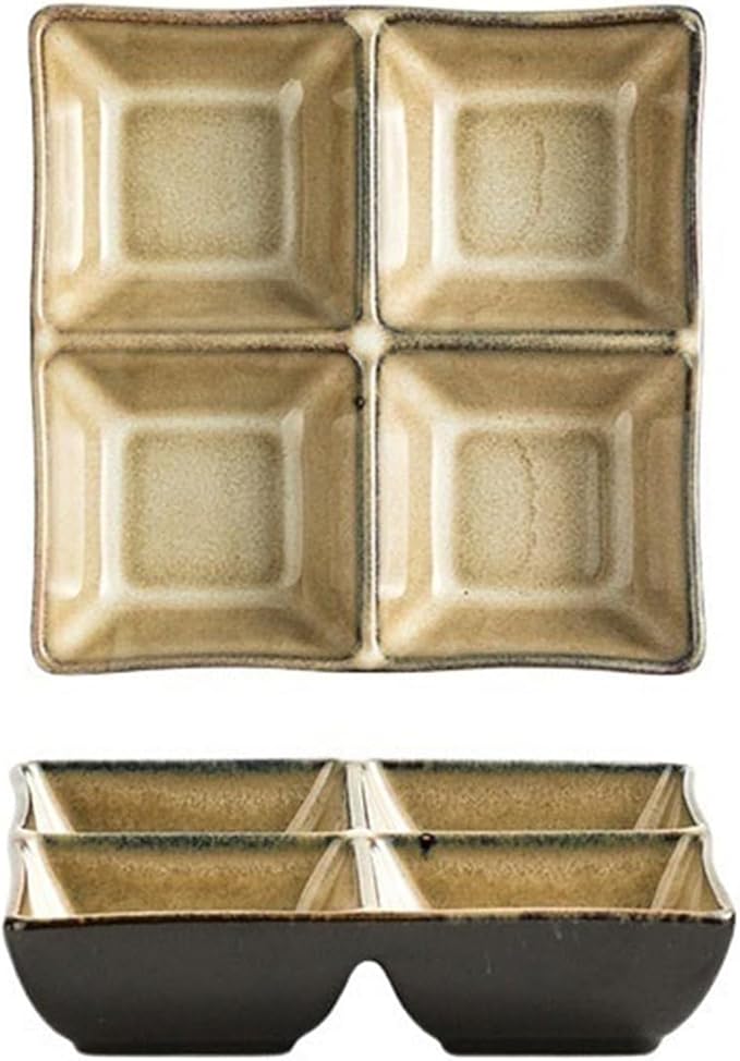Sauce Dish 1 Piece Multifunctional Compartmentalized Plate Ceramic Snacks Dessert Bowl Snack Plate Roasted Meat Seasoning Sauce Plate Snack Plate(B)