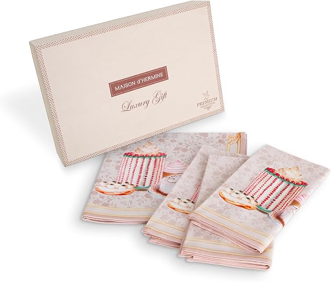 Maison d' Hermine Napkins 100% Combed Cotton Premium Set of 4 Decorative Cloth Napkin Washable Dinner Napkins for Holiday, Dinner, Wedding, Restaurant & Dining - Pastries (20”x20”)