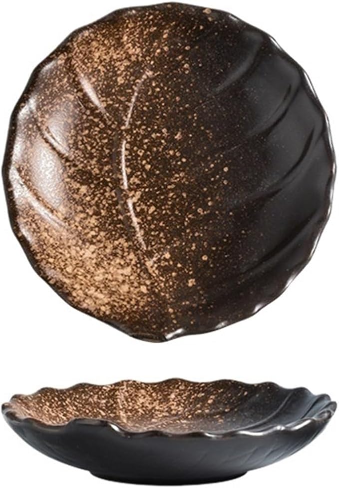 Sauce Dish 1 Piece Leaf Textured Round Plate Restaurant Ceramic Snack Dessert Plate Appetizer Plate Sauce Bowl Snack Plate(2)