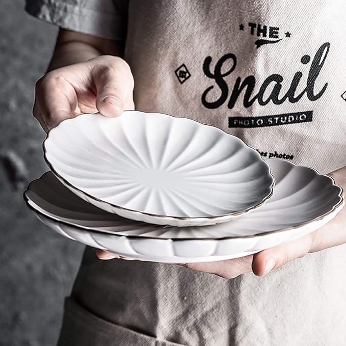 Dinner Set,Ceramics Dinner Sets, 45 Pieces Petal Design Matte Porcelain Dinnerware Set | Cereals Bowl & Mug & Plate for Wedding Gifts and Family Party,A~White